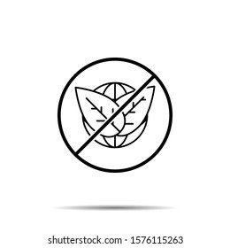 No globe and plants icon. Simple thin line, outline vector of sustainable energy ban, prohibition, embargo, interdict, forbiddance icons for ui and ux, website or mobile