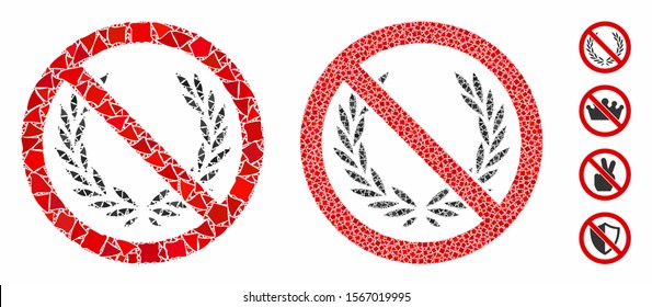 No glory composition of uneven elements in variable sizes and color tints, based on no glory icon. Vector raggy items are grouped into collage. No glory icons collage with dotted pattern.