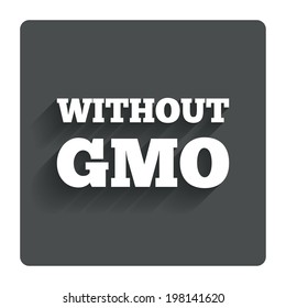No GMO sign icon. Without Genetically modified food. Stop GMO. Gray flat button with shadow. Modern UI website navigation. Vector