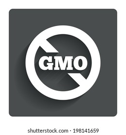 No GMO sign icon. Without Genetically modified food. Stop GMO. Gray flat button with shadow. Modern UI website navigation. Vector