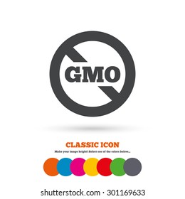 No GMO sign icon. Without Genetically modified food. Stop GMO. Classic flat icon. Colored circles. Vector