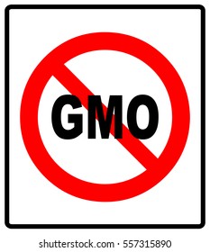 No GMO sign icon. Without Genetically modified food. Stop GMO. Red prohibition sign. Stop symbol. Vector illustration, text in red circle