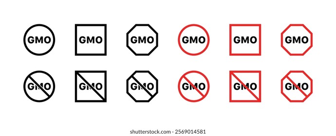 No GMO sign set icons. Flat and silhouette style. Vector icons.