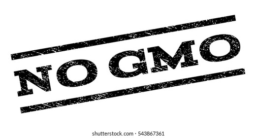 No Gmo watermark stamp. Text tag between parallel lines with grunge design style. Rubber seal stamp with dust texture. Vector black color ink imprint on a white background.