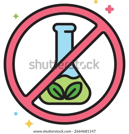 No GMOs Symbol: Erlenmeyer Flask with Leaves in Red Circle