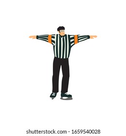 No goal. Ice Hockey referee signal. Cartoon character. Winter game sport vector flat isolated illustration.