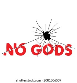 NO GODS.vector illustration.red font and black crack on a white background.modern typography design.perfect for social media,tattoo,poster,sticker,bags,textille,web design,banner,t-shirt,etc