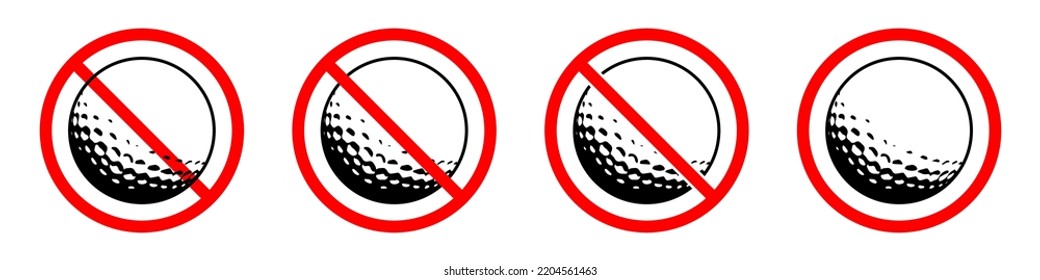 No golf ball sign. Golf ball is forbidden. Set of prohibition signs of golf ball. Red prohibition sign. Vector illustration