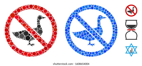 No goose composition of round dots in different sizes and color tints, based on no goose icon. Vector dots are organized into blue composition. Dotted no goose icon in usual and blue versions.