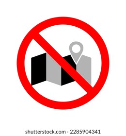 No GPS icon. Stop or ban red round sign with GPS pin icon. Vector icon illustration on white background..eps
