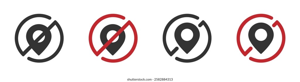 No GPS vector icons set. Invalid location signs. Prohibited location symbols