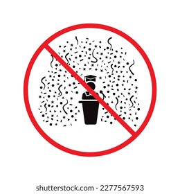 No graduation icon. Forbidden student icon. Prohibited education vector icon. Warning, caution, attention, restriction flat sign design.