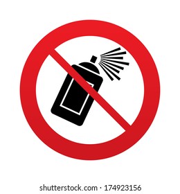 No Graffiti spray can sign icon. Aerosol paint symbol. Red prohibition sign. Stop symbol. Vector