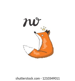 No greeting card with a red fox and a lettering