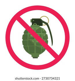 No hay señal de granada, señal de granada prohibida, no use la señal de granada de mano, no se permiten explosivos, icono de arma prohibida