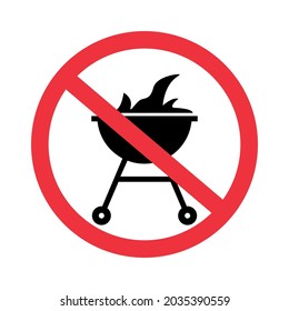 No Grill Icon. STOP BBQ Symbol. Forbidden Zone For Barbecue. Informational Sign. No Cooking. Vector Illustration On White Background