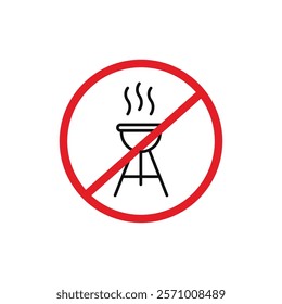 No grill sign flat line symbol set.