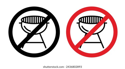 No Grill Sign Icon Set. Vector Illustration