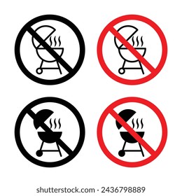 Kein Grill-Vorzeichen-Vektor-Illustrations-Set. Fire Ban Sign geeignet für Apps und Websites UI-Design-Stil.