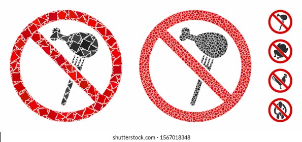 No grilled chicken mosaic of inequal elements in variable sizes and color tints, based on no grilled chicken icon. Vector ragged elements are grouped into mosaic.