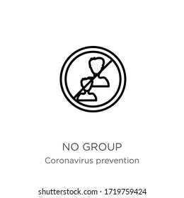 No group icon. Thin linear no group outline icon isolated on white background from Coronavirus Prevention collection. Modern line vector sign, symbol, stroke for web and mobile