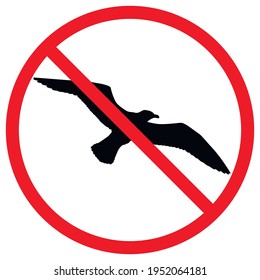 no gull sign. Seagull is crossed out in red circle. Vector stock illustration.