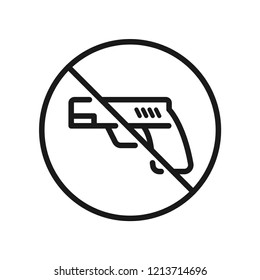 No Gun icon, inside the circle sign is prohibited. Simple flat design. Isolate on white background.