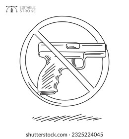 No gun icon. Stop firearm. Line Art. Editable stroke