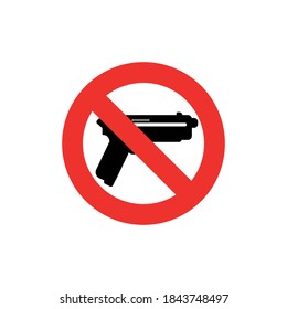 No gun icon. Weapon vector. Military Equipment Illustration Logo Template with prohibition sign.