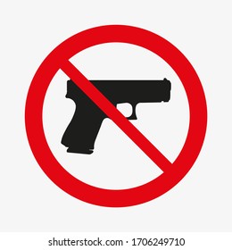 Kein Waffenzeichen. Einsatz von Waffen verboten. Verbotenes rotes Kreiszeichen. Vektorillustration Silhouette der Waffe. 