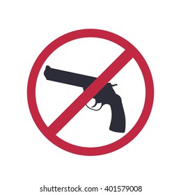 no guns allowed, no weapons sign with revolver, gun silhouette, vector illustration