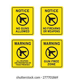 No Guns Firearms Or Weapons Sign Vector Set