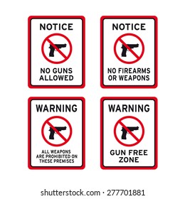 No Guns Firearms Or Weapons Sign Vector Set