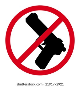 No Guns Sign On Red Round With Symbol Of Hand Gun. Please Do Not Enter With Any Guns