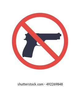 No Guns Sign With Pistol, Handgun Silhouette, No Weapons Allowed, Vector Illustration