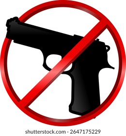 No Guns Sign Vector Illustration of Red 3D Crossed Circle with Pistol Icon Inside for Weapon Prohibition Law Symbol EPS File Isolated on White