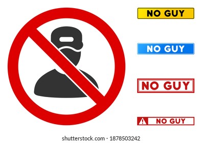 Ningún tipo firma con mensajes en marcos rectangulares. El estilo de ilustración es un símbolo icónico plano dentro de un círculo cruzado rojo sobre un fondo blanco. Simple No Guy vector sign, diseñado para reglas, restricciones,