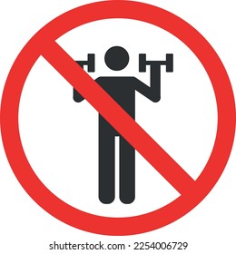 No Gym sign or No Dumbbell sign. Sports Signs and Symbols.