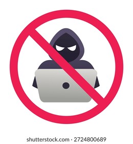 Kein Hacker-Zeichen, verbotenes Hacker-Zeichen, Cybercrime-Symbol verboten, Symbol nicht hacken, unberechtigter Zugriff nicht erlaubt, kein Symbol für Cyberangriffe 
