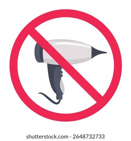 Sinal de nenhum secador de cabelo, símbolo proibido de secador de cabelo, sinal proibido de secador de cabelo, sinal proibido de secador de cabelo elétrico, nenhum sinal de secador de cabelo elétrico