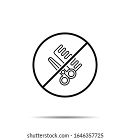 No hair salon, scissors, brushing icon. Simple thin line, outline vector of beauty ban, prohibition, forbiddance icons for ui and ux, website or mobile application