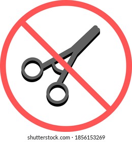No hairstyle scissor sign or no surgical clamp flat vector icon isolated in white background for apps mobile, print and websites. Warning label.