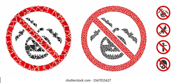 No Halloween mosaic of unequal elements in different sizes and color hues, based on no Halloween icon. Vector uneven elements are united into mosaic. No Halloween icons collage with dotted pattern.