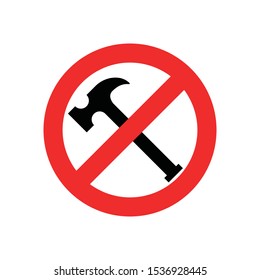 No hammer icon. Forbidden hammer icon. No tools vector sign. Prohibited toolkit vector icon. Warning, caution, attention, restriction flat sign design. No instruments sign