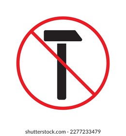 No hammer icon. Forbidden hammer icon. No tools vector sign. Prohibited toolkit vector icon. Warning, caution, attention, restriction label ban flat sign design. No instruments symbol pictogram