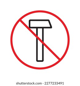 No hammer icon. Forbidden hammer icon. No tools vector sign. Prohibited toolkit vector icon. Warning, caution, attention, restriction label ban flat sign design. No instruments symbol pictogram