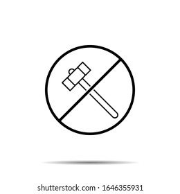 No hammer icon. Simple thin line, outline vector of construction tools ban, prohibition, forbiddance icons for ui and ux, website or mobile application