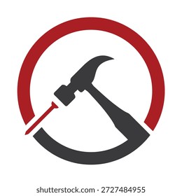 No hammering sign with red circle and gray hammer tool icon
