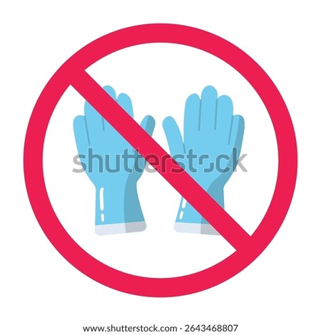 No hand gloves sign, no rubber gloves needed, forbidden sign with hand gloves icon, glove usage restriction