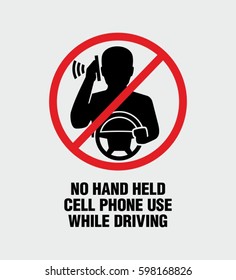 No hand held cell phone use while driving warning vector sign 